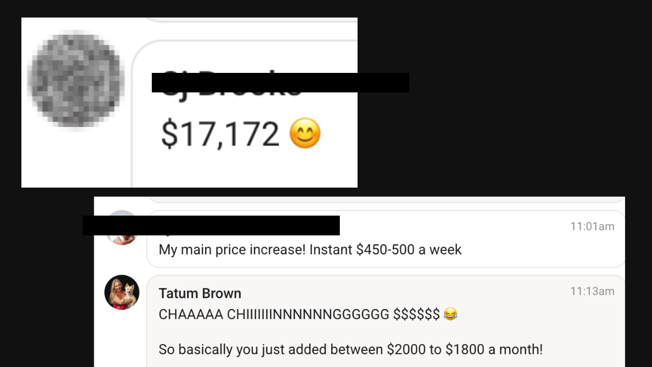 Client result: $17,172 month and an instant $450-500 a week price increase