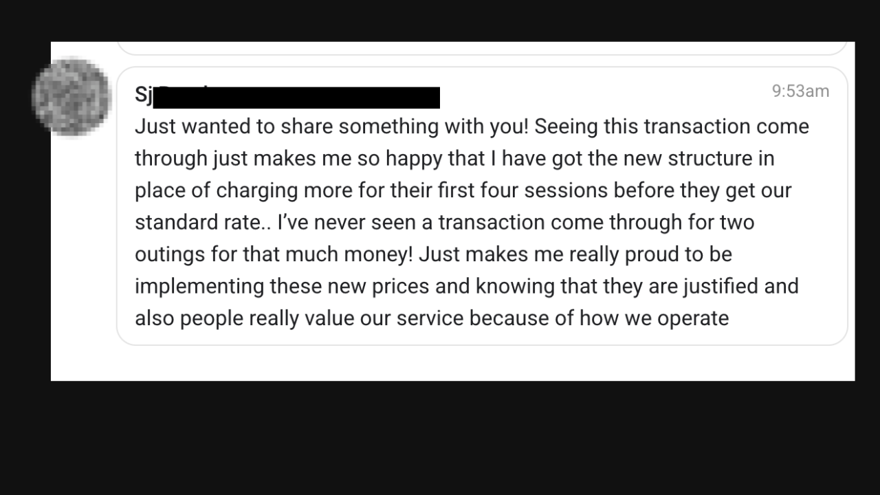 Client result: new pricing structure driving the biggest transaction they had seen